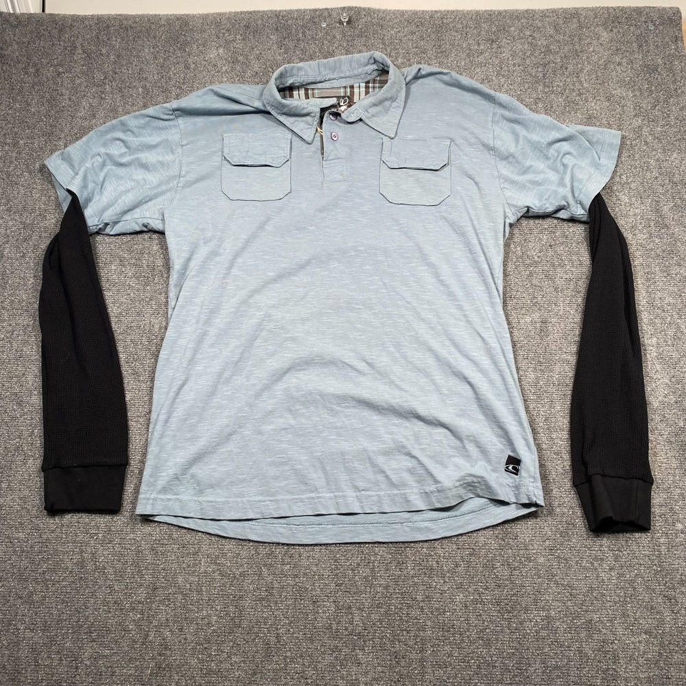 O'Neill Men's XX-Large Layered Long‎ Sleeve Surf Collar Shirt Two-Tone Blue Y2K